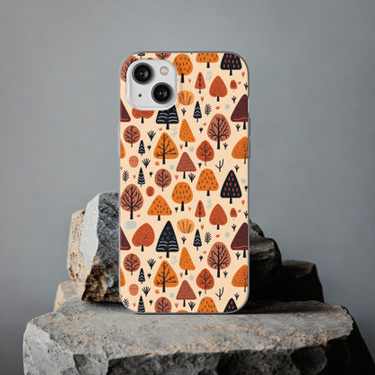 Terracotta Tree Tapestry: A Playful Autumn Mosaic - Flexible Phone Case