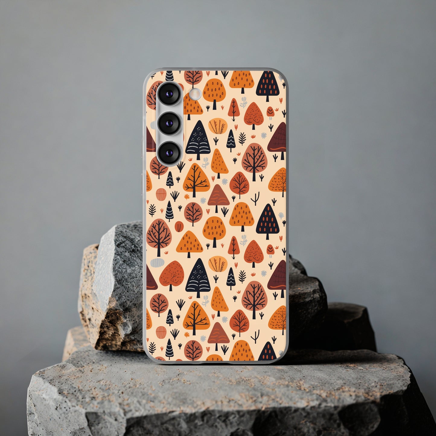 Terracotta Tree Tapestry: A Playful Autumn Mosaic - Flexible Phone Case