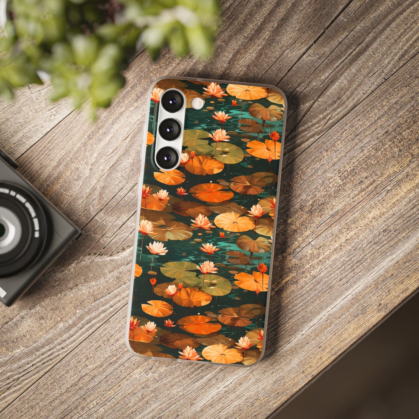 Orange Lotus Whisper: Autumn on the Water - Flexible Phone Case