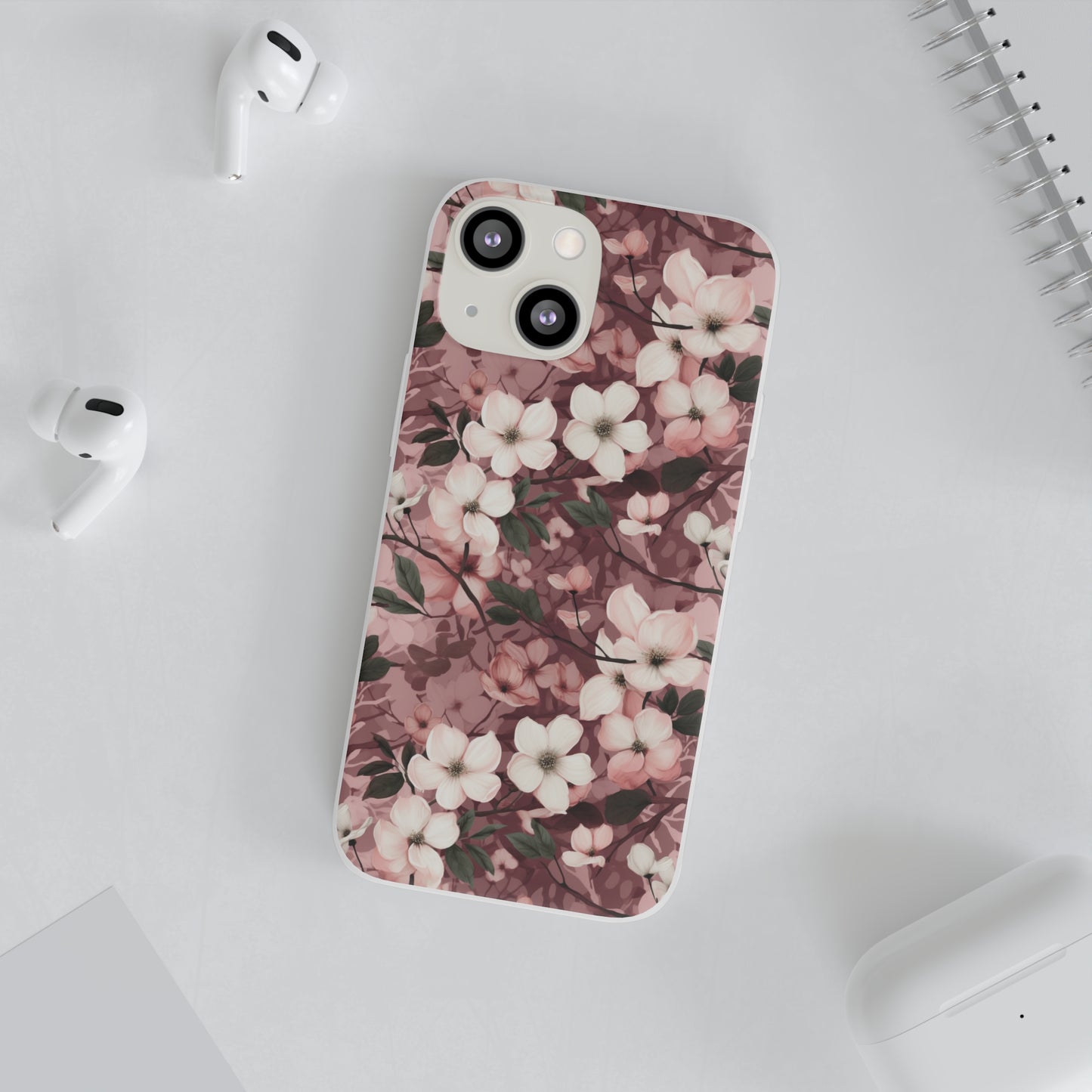 Sparse Dogwood Blossom Phone Case - Elegant Floral Design for Your Smartphone - Flexi Cases Phone Case Pattern Symphony iPhone 13 Mini with gift packaging  