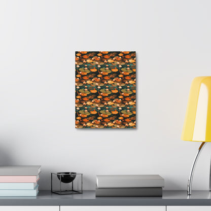 Orange Lotus Whisper: Autumn on the Water - Satin Canvas, Stretched