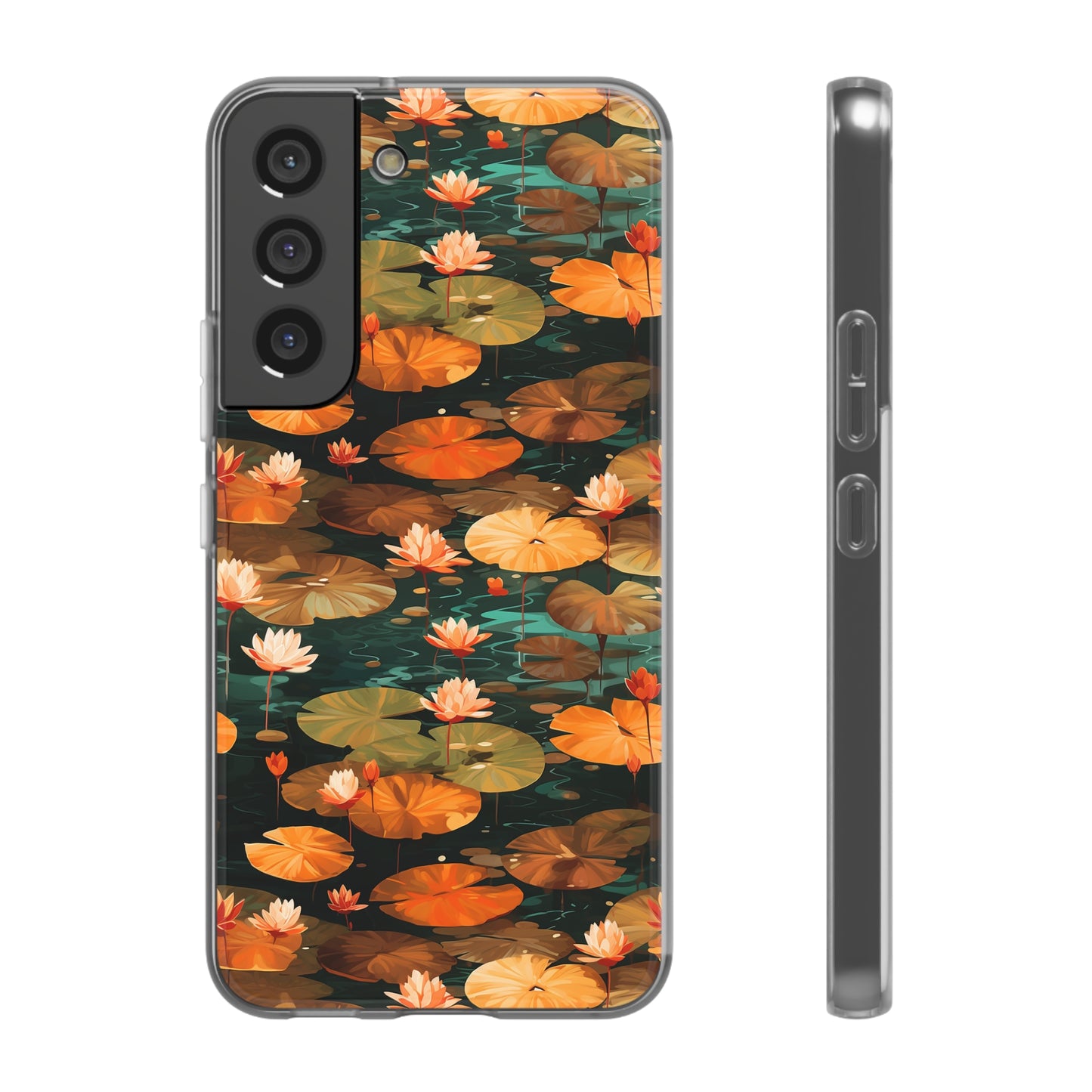 Orange Lotus Whisper: Autumn on the Water - Flexible Phone Case