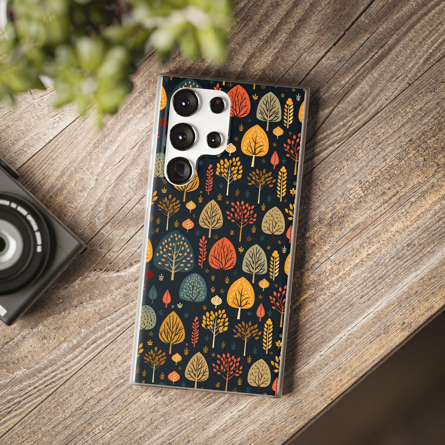 Mid-Century Mosaic: Dappled Leaves and Folk Imagery - Flexible Phone Case