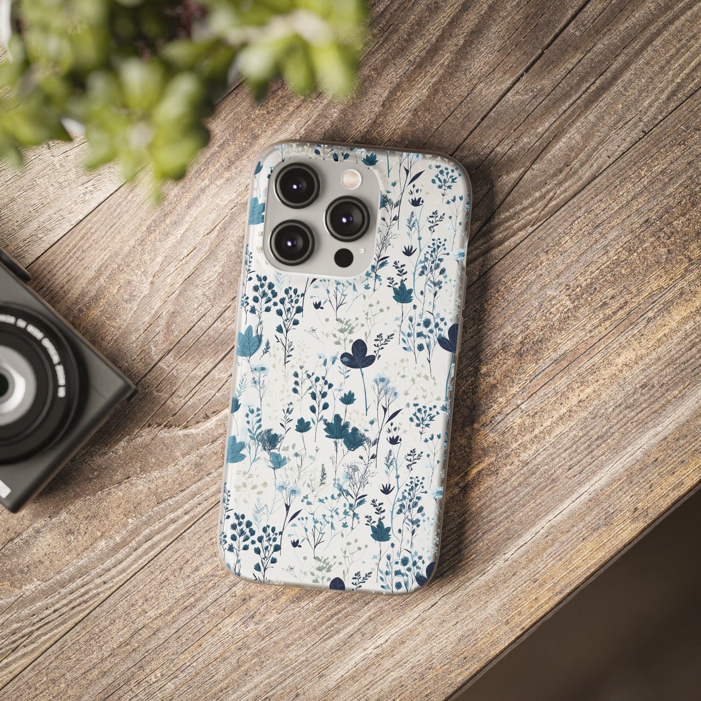 Serene Blue Wildflower Phone Case - Elegant White Background Design - Spring Collection - Flexi Cases Phone Case Pattern Symphony iPhone 14 Pro  