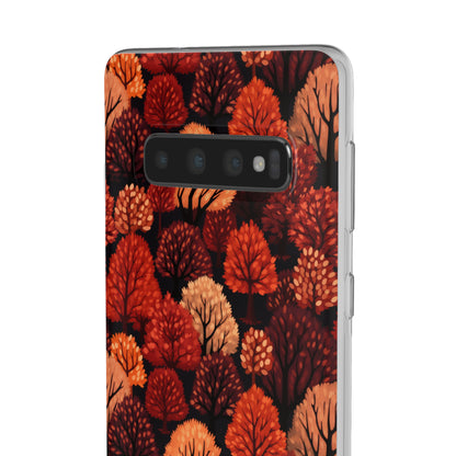 Crimson Forest: Autumn Trees in Vibrant Detail - Flexible Phone Case