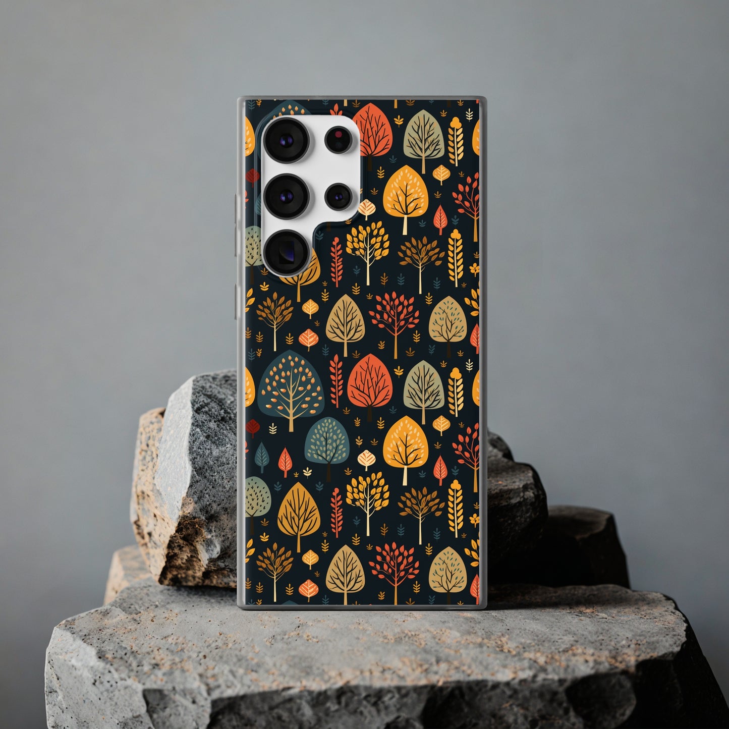 Mid-Century Mosaic: Dappled Leaves and Folk Imagery - Flexible Phone Case