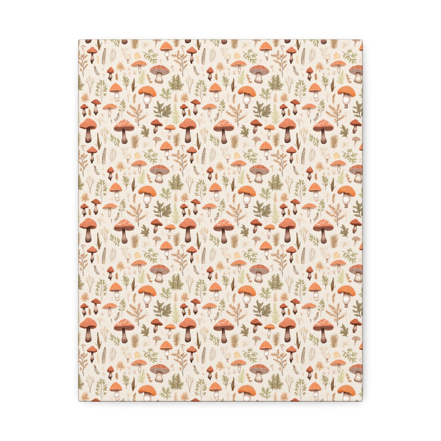 Mushroom Haven: Autumnal Tones Botanical Illustration - Satin Canvas, Stretched