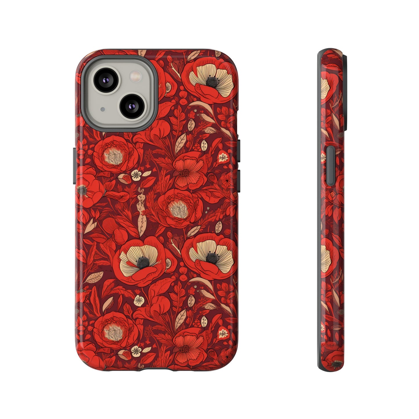 Radiant Spring Blossoms Tough Phone Case - Vibrant Red Floral Design