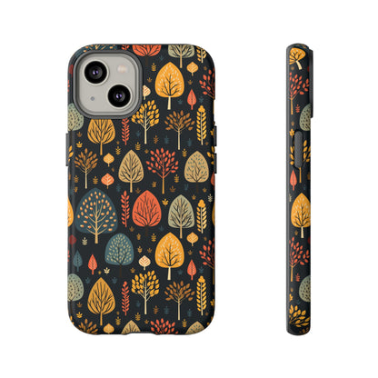 Mid-Century Mosaic: Dappled Leaves and Folk Imagery - Tough Phone Case