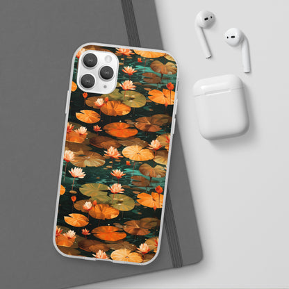 Orange Lotus Whisper: Autumn on the Water - Flexible Phone Case