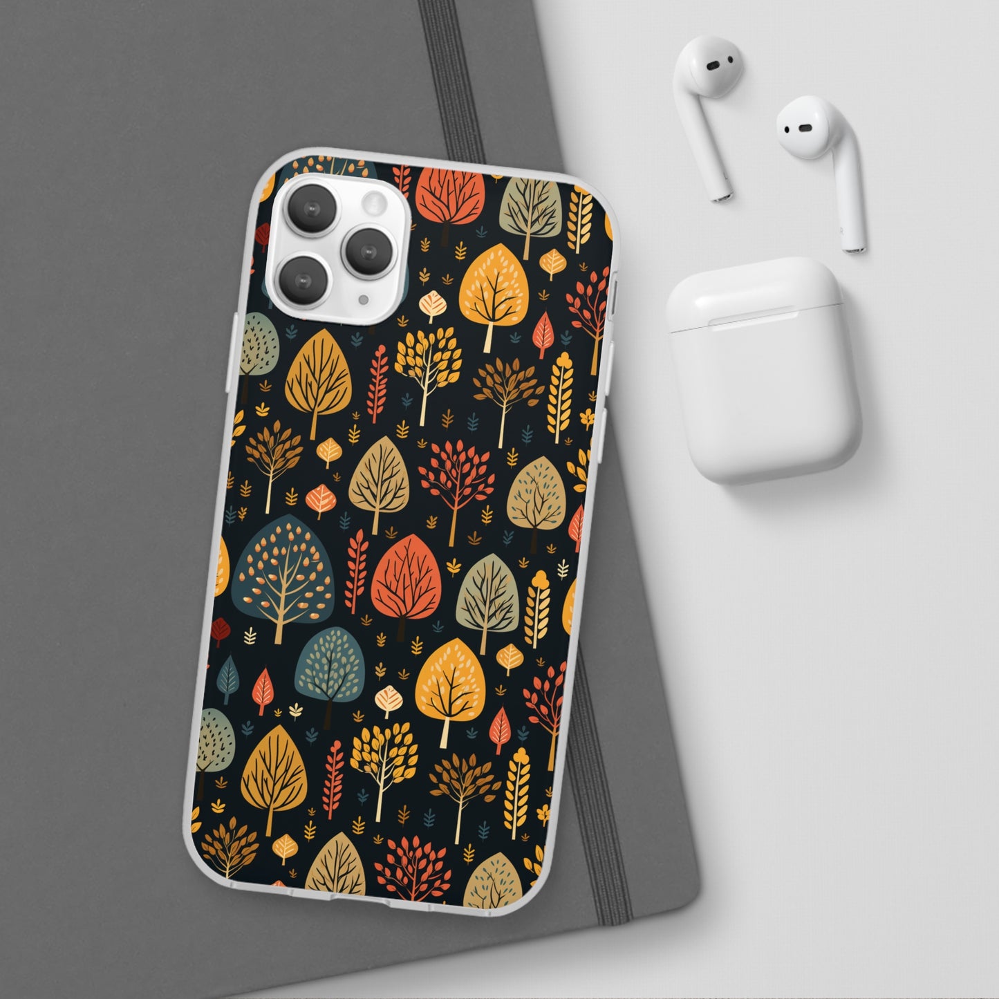 Mid-Century Mosaic: Dappled Leaves and Folk Imagery - Flexible Phone Case