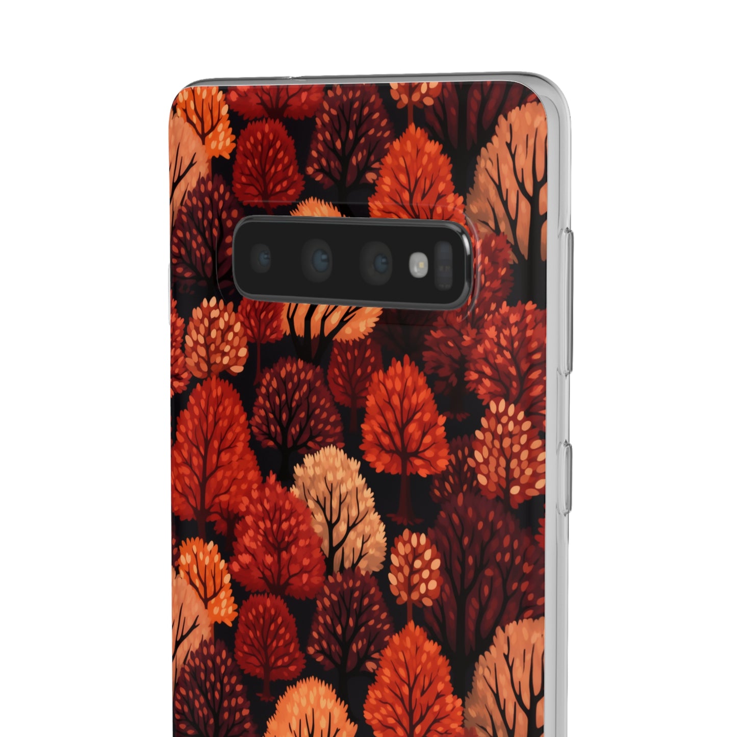 Crimson Forest: Autumn Trees in Vibrant Detail - Flexible Phone Case