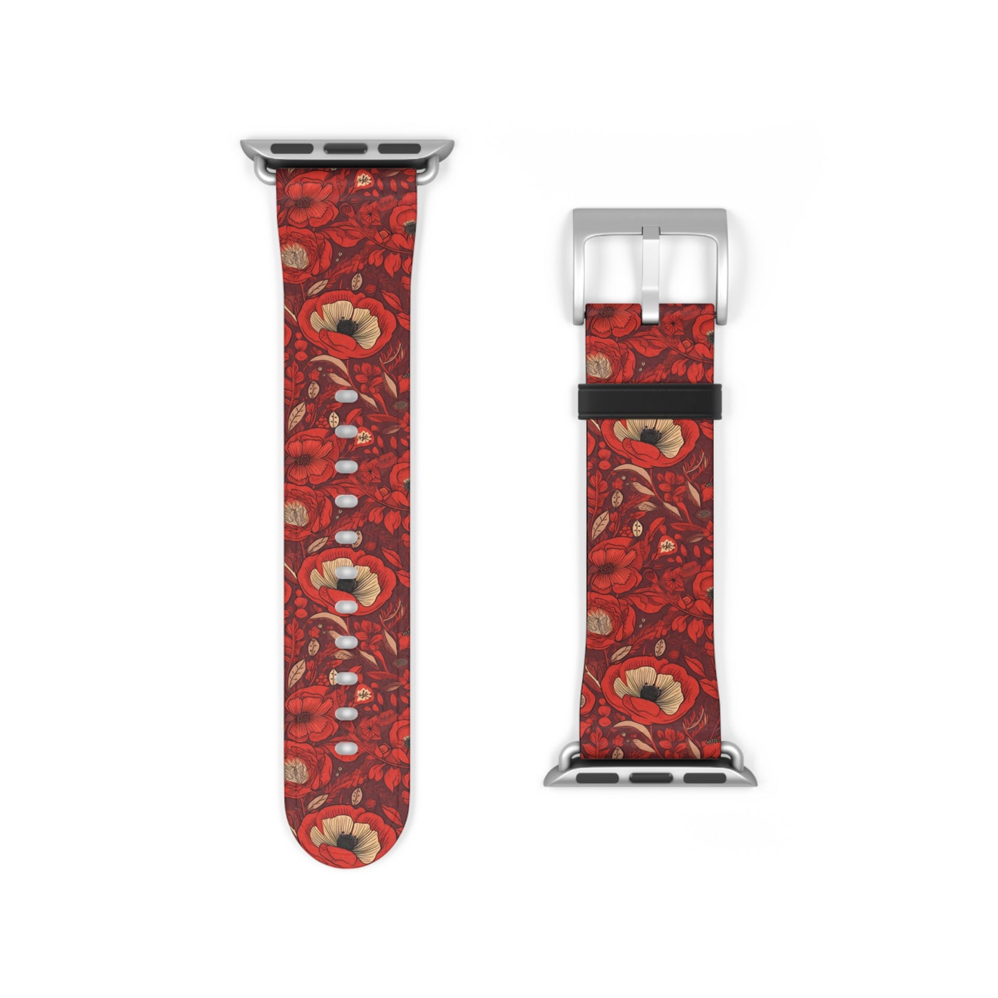 Radiant Spring Blossoms - Vibrant Red Floral Design - Apple Watch Strap