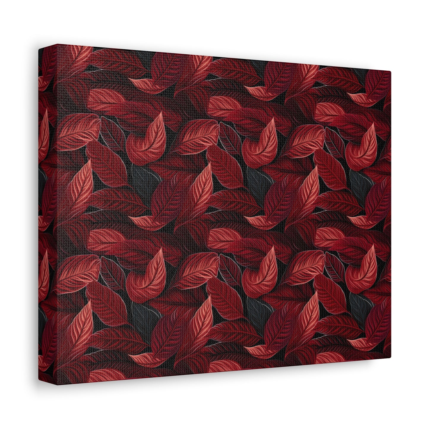 Scarlet Whispers: Lush Autumn Colours in Botanical Bliss - Satin Canvas, Stretched