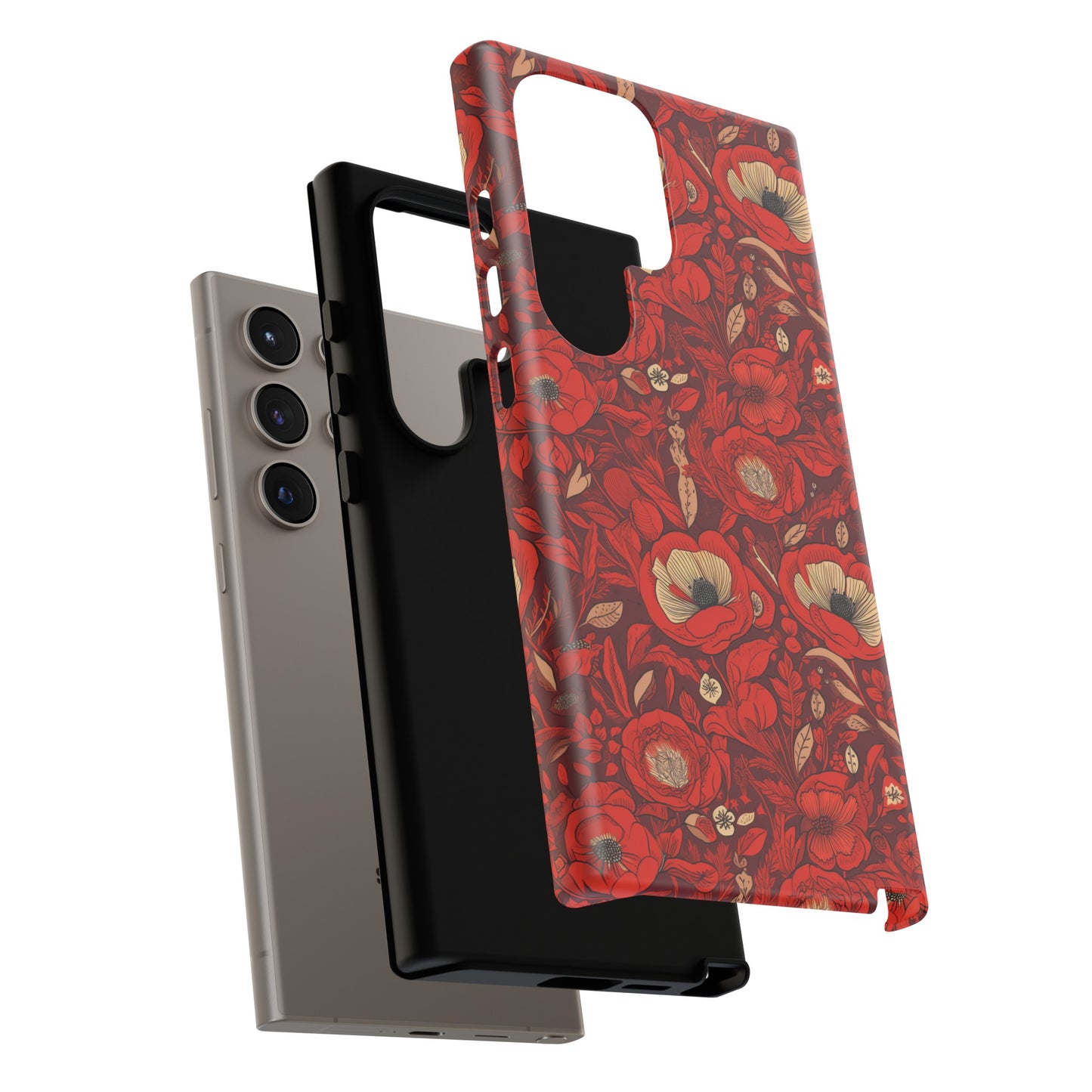 Radiant Spring Blossoms Tough Phone Case - Vibrant Red Floral Design