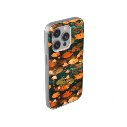 Orange Lotus Whisper: Autumn on the Water - Flexible Phone Case