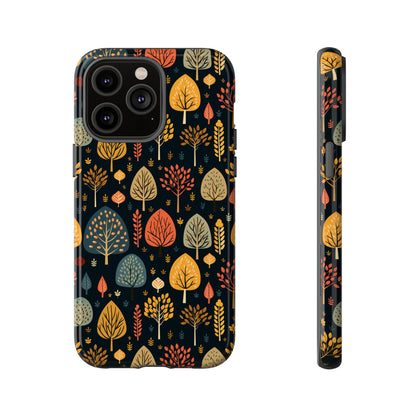 Mid-Century Mosaic: Dappled Leaves and Folk Imagery - Tough Phone Case