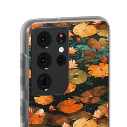 Orange Lotus Whisper: Autumn on the Water - Flexible Phone Case