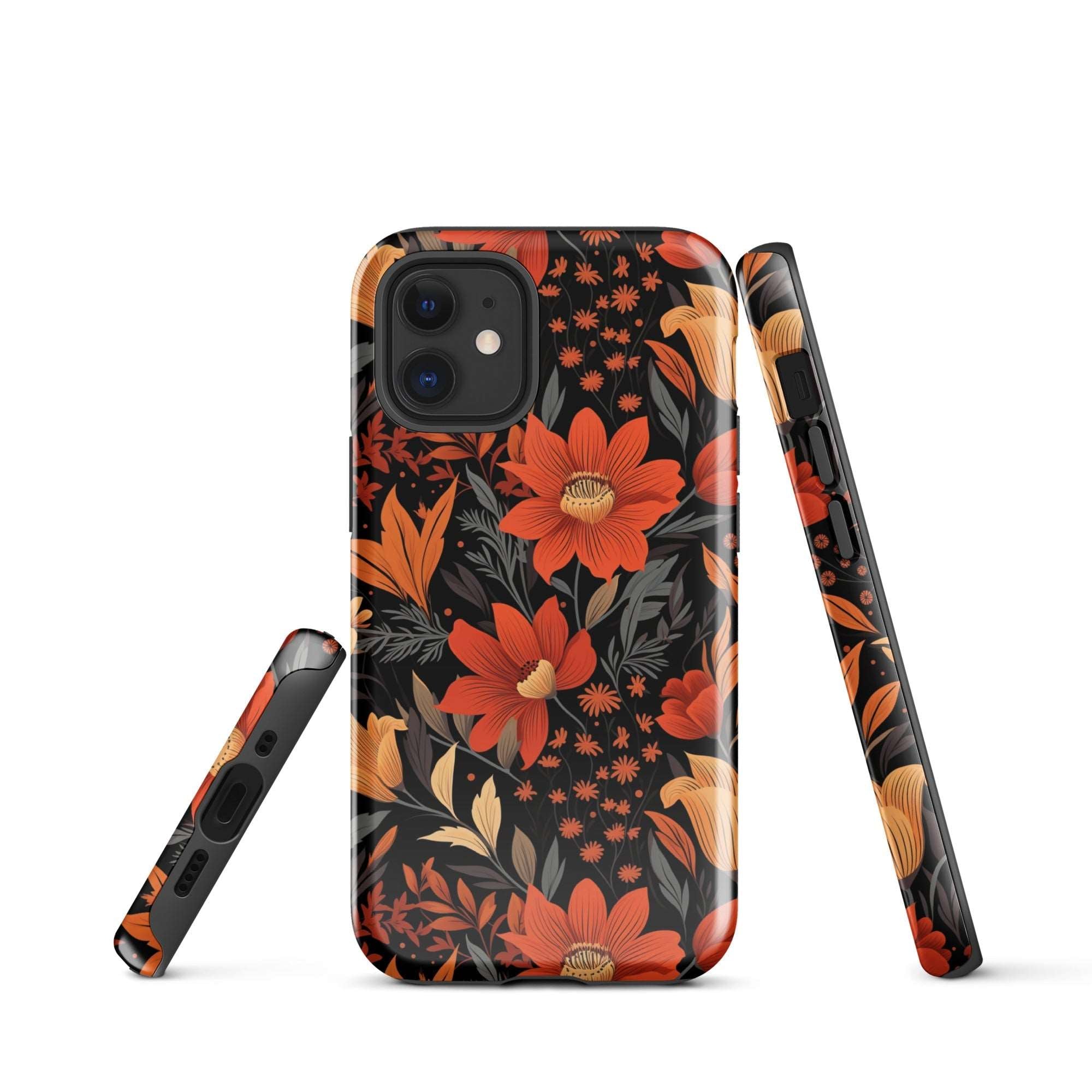 Autumn Blossom Noir - A Dark Floral Canvas - iPhone Case - Pattern Symphony