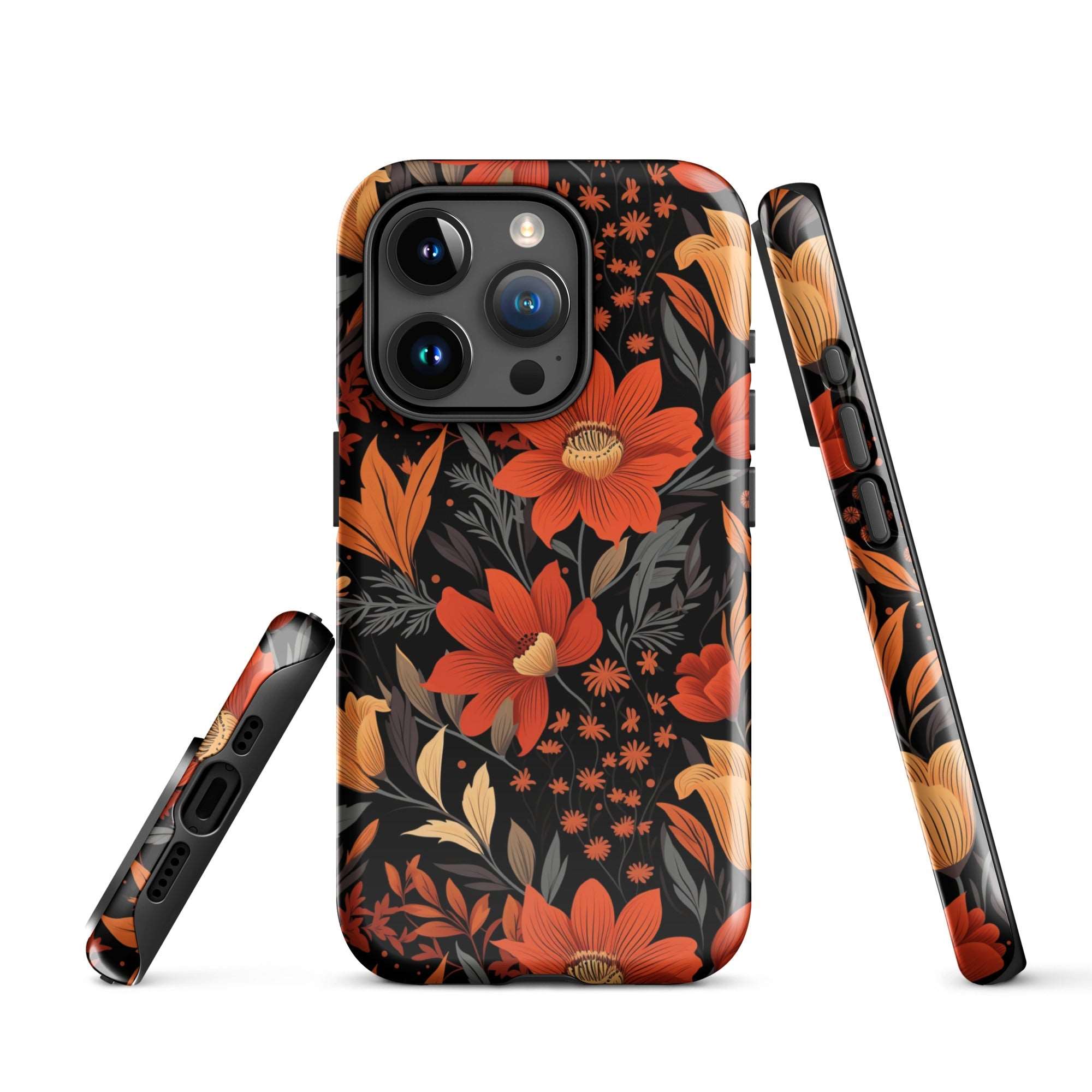 Autumn Blossom Noir - A Dark Floral Canvas - iPhone Case - Pattern Symphony