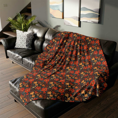 Autumn Blossom Noir: A Dark Floral Canvas - The Ideal Throw for Sofas - Pattern Symphony