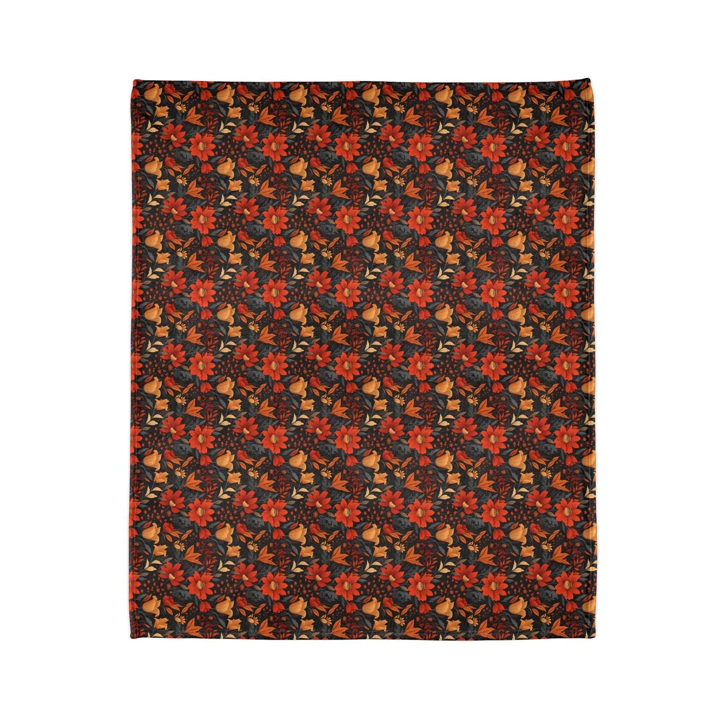 Autumn Blossom Noir: A Dark Floral Canvas - The Ideal Throw for Sofas - Pattern Symphony