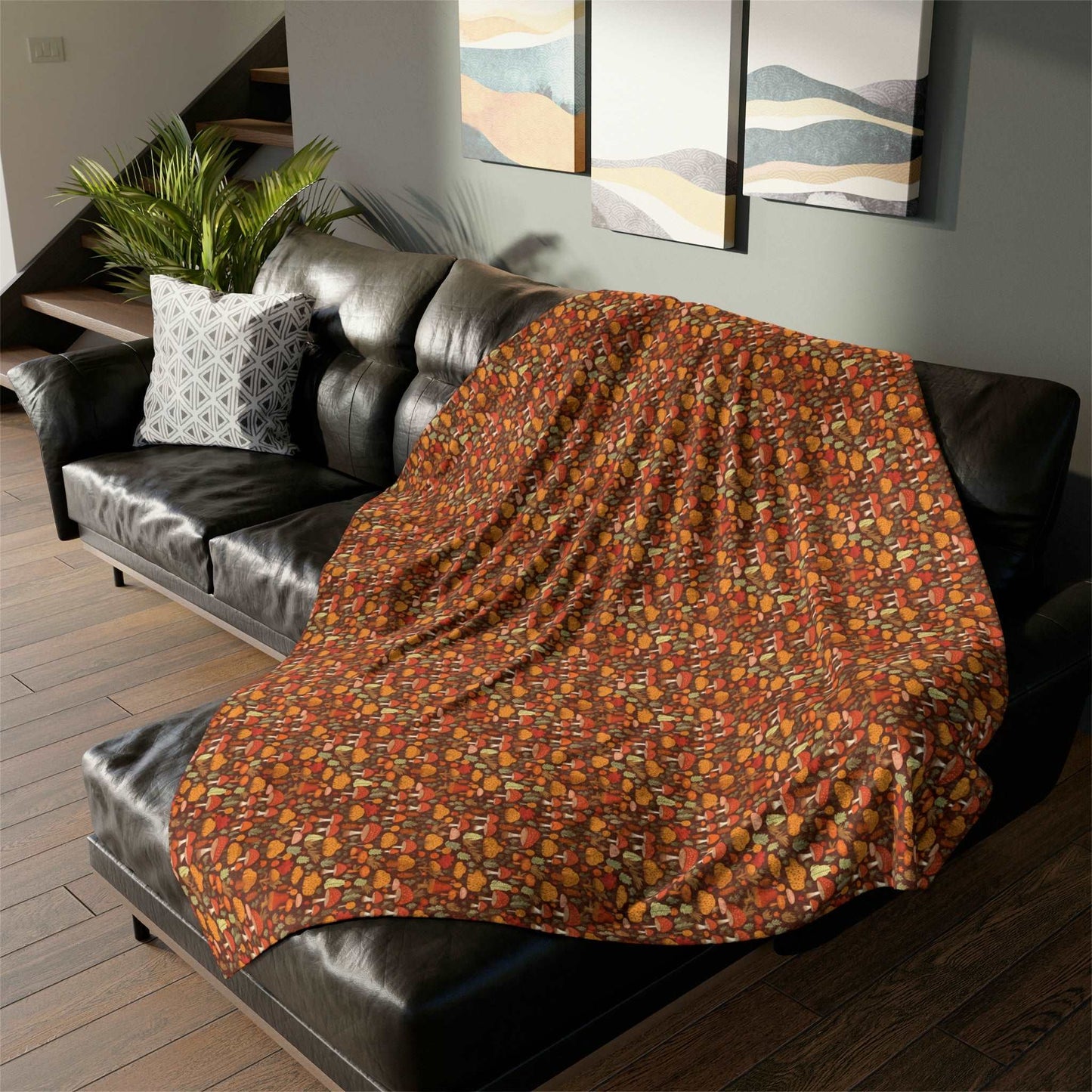 Autumn Spore Wonderland: Enchanting Mushroom and Leaf Designs - The Ideal Throw for Sofas - Pattern Symphony