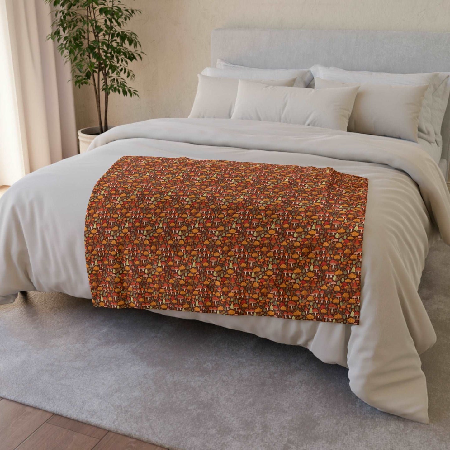 Autumn Spore Wonderland: Enchanting Mushroom and Leaf Designs - The Ideal Throw for Sofas - Pattern Symphony