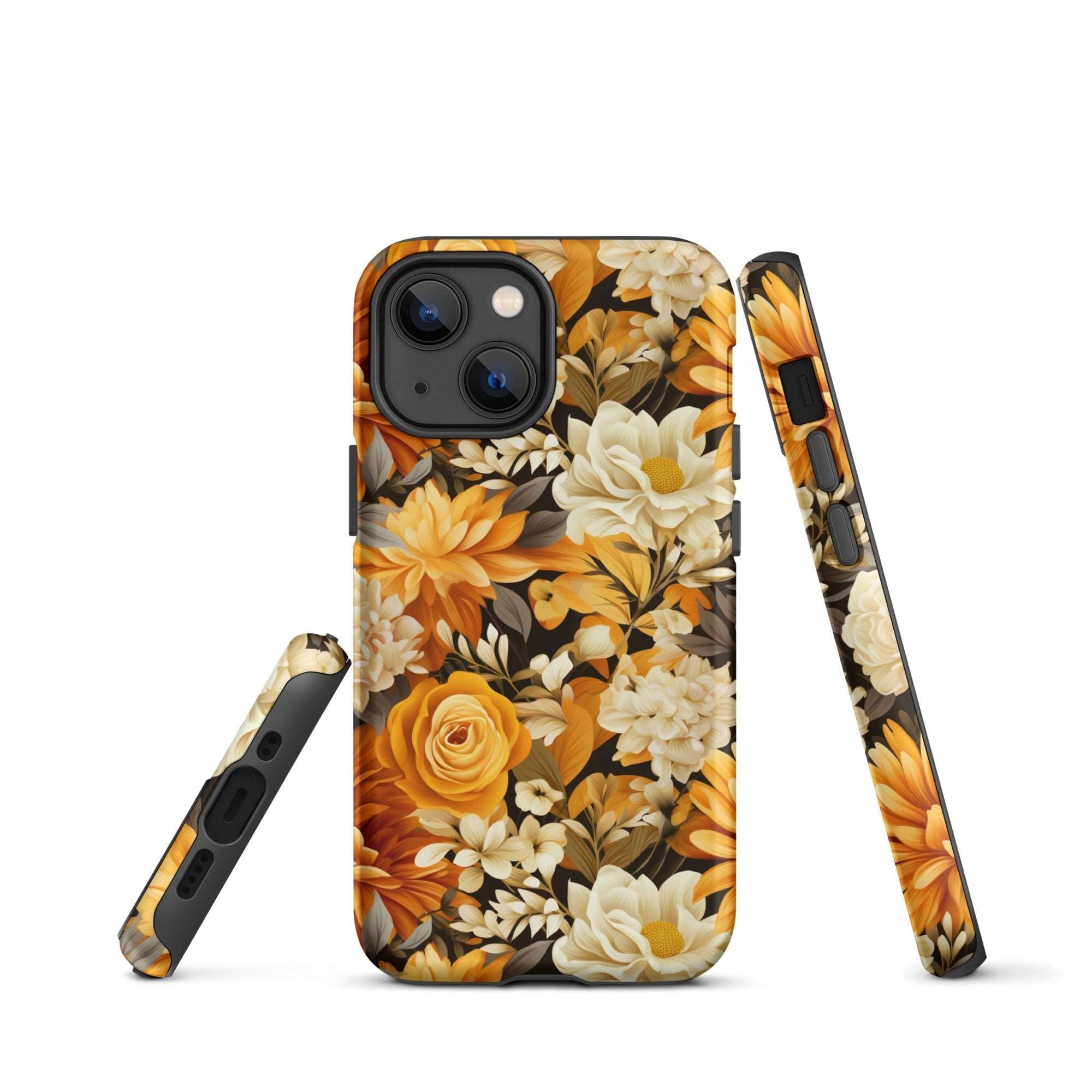 Autumnal Romance - Golden and White Blossoms on Black - iPhone Case - Pattern Symphony