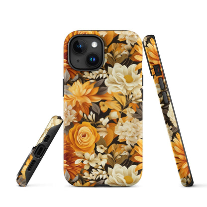 Autumnal Romance - Golden and White Blossoms on Black - iPhone Case - Pattern Symphony