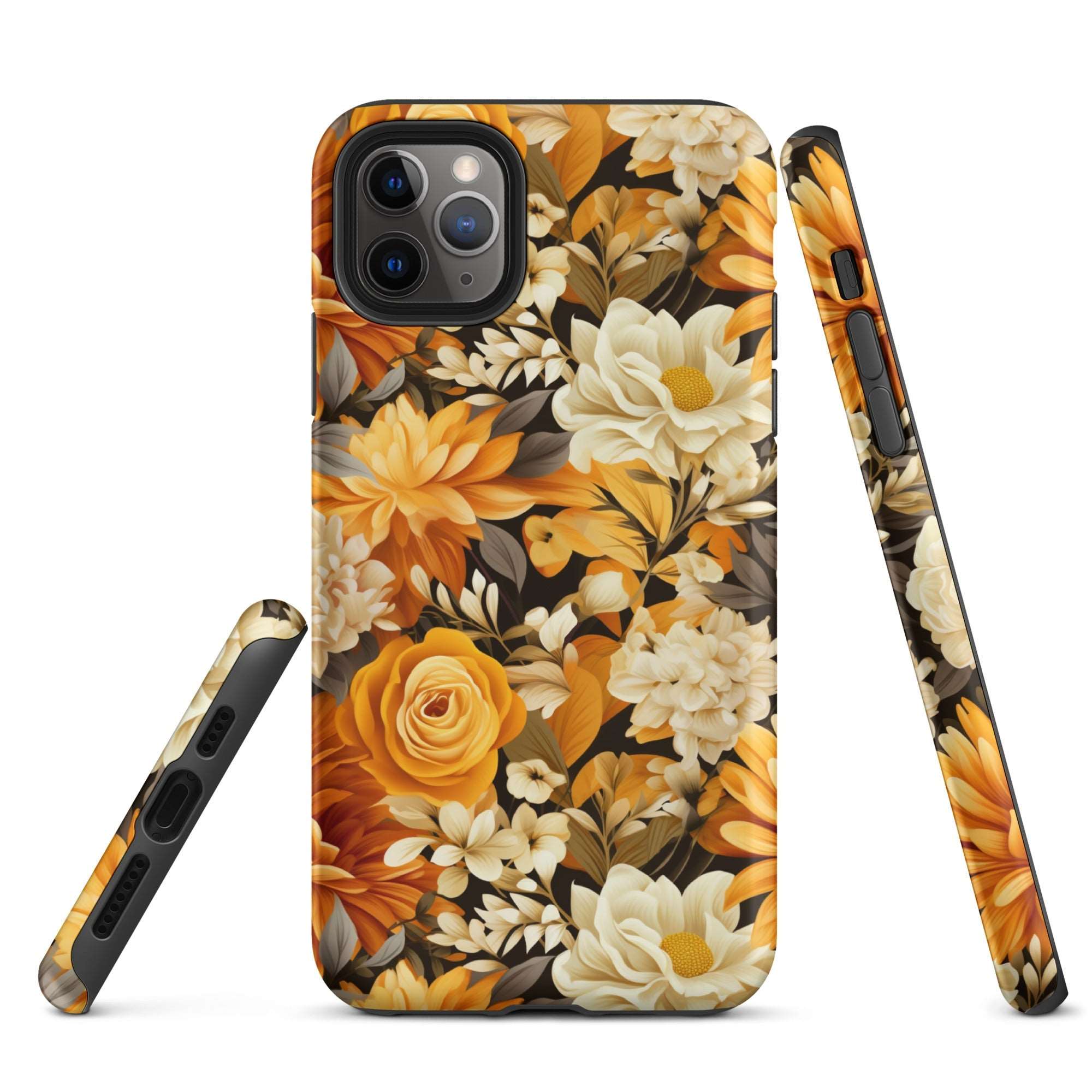 Autumnal Romance - Golden and White Blossoms on Black - iPhone Case - Pattern Symphony