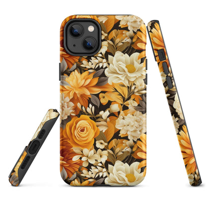 Autumnal Romance - Golden and White Blossoms on Black - iPhone Case - Pattern Symphony