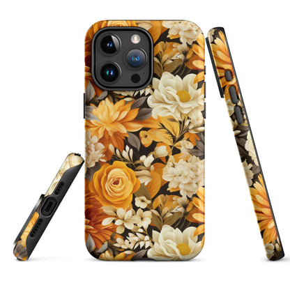 Autumnal Romance - Golden and White Blossoms on Black - iPhone Case - Pattern Symphony