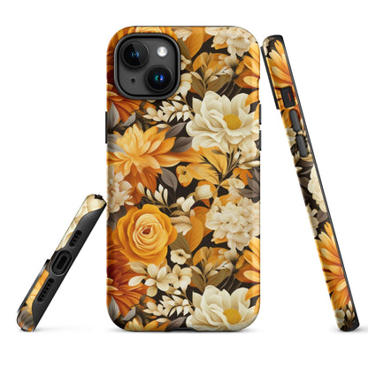 Autumnal Romance - Golden and White Blossoms on Black - iPhone Case - Pattern Symphony