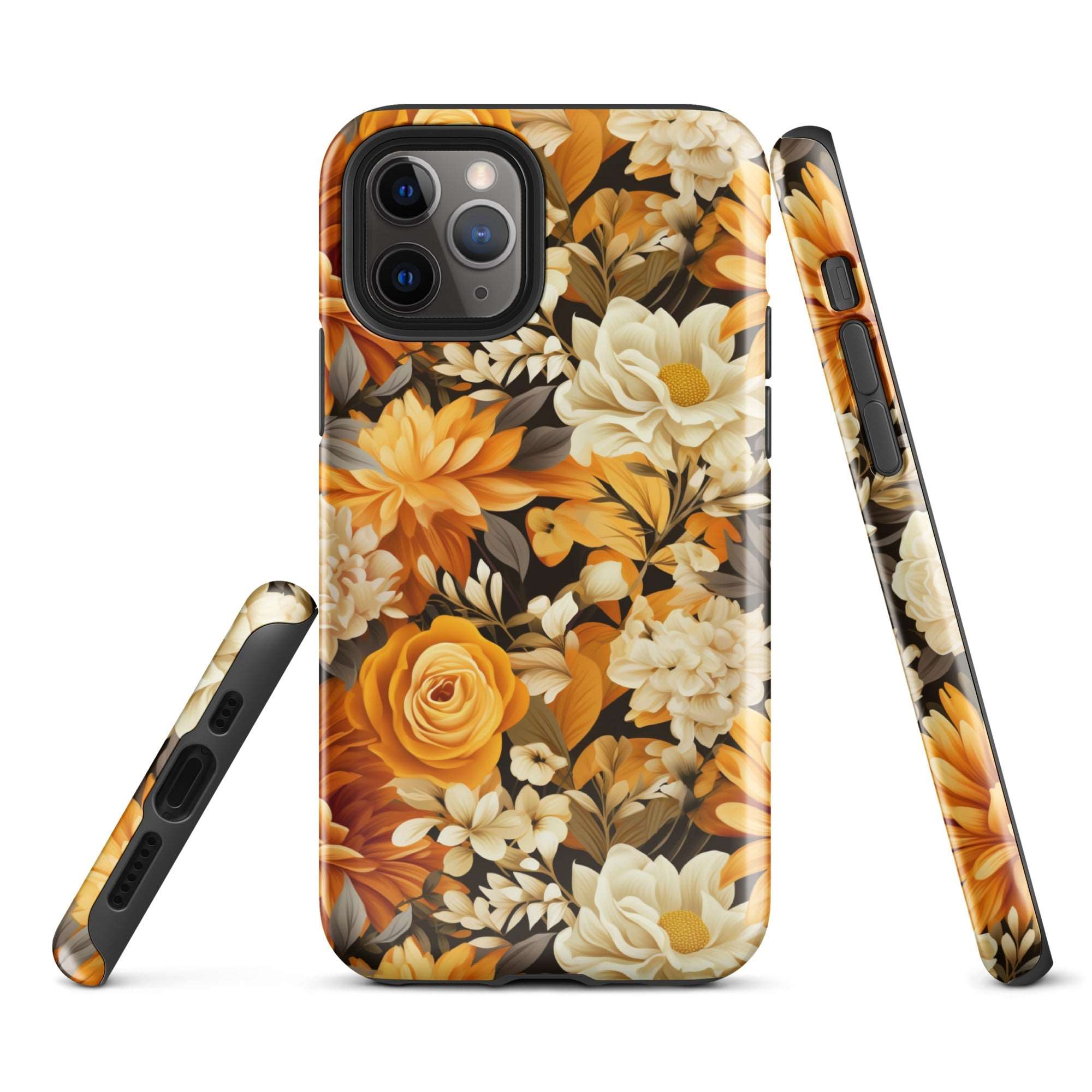 Autumnal Romance - Golden and White Blossoms on Black - iPhone Case - Pattern Symphony