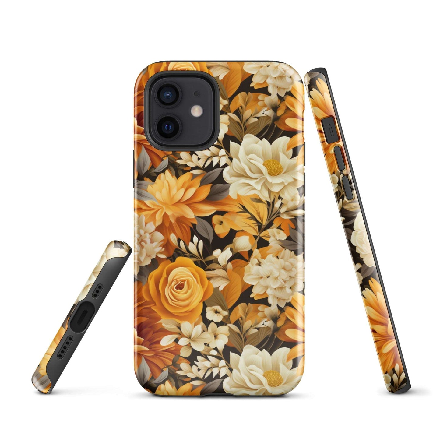 Autumnal Romance - Golden and White Blossoms on Black - iPhone Case - Pattern Symphony