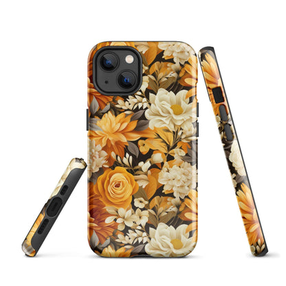 Autumnal Romance - Golden and White Blossoms on Black - iPhone Case - Pattern Symphony