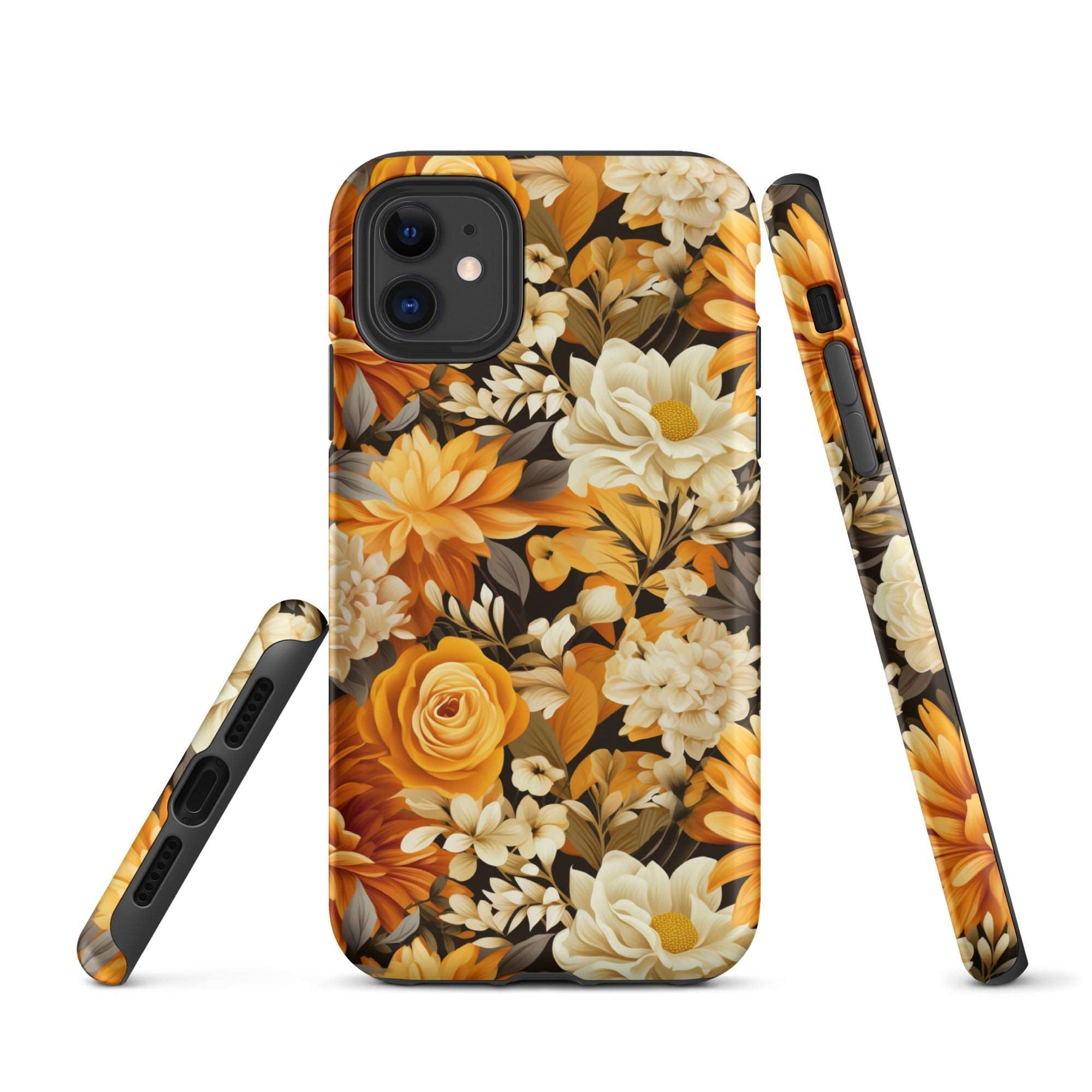 Autumnal Romance - Golden and White Blossoms on Black - iPhone Case - Pattern Symphony