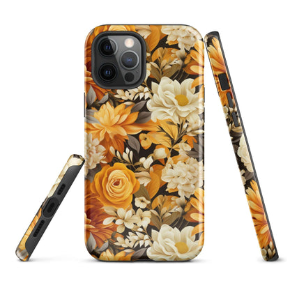 Autumnal Romance - Golden and White Blossoms on Black - iPhone Case - Pattern Symphony