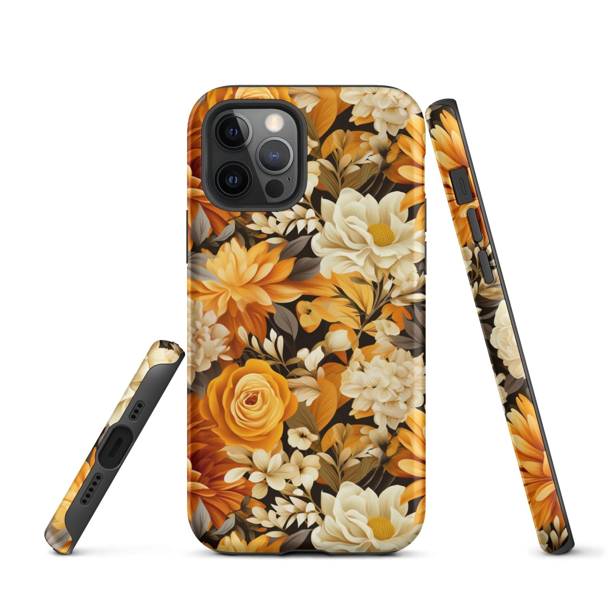 Autumnal Romance - Golden and White Blossoms on Black - iPhone Case - Pattern Symphony