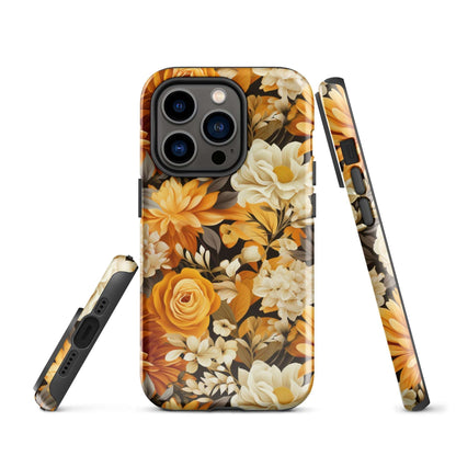 Autumnal Romance - Golden and White Blossoms on Black - iPhone Case - Pattern Symphony