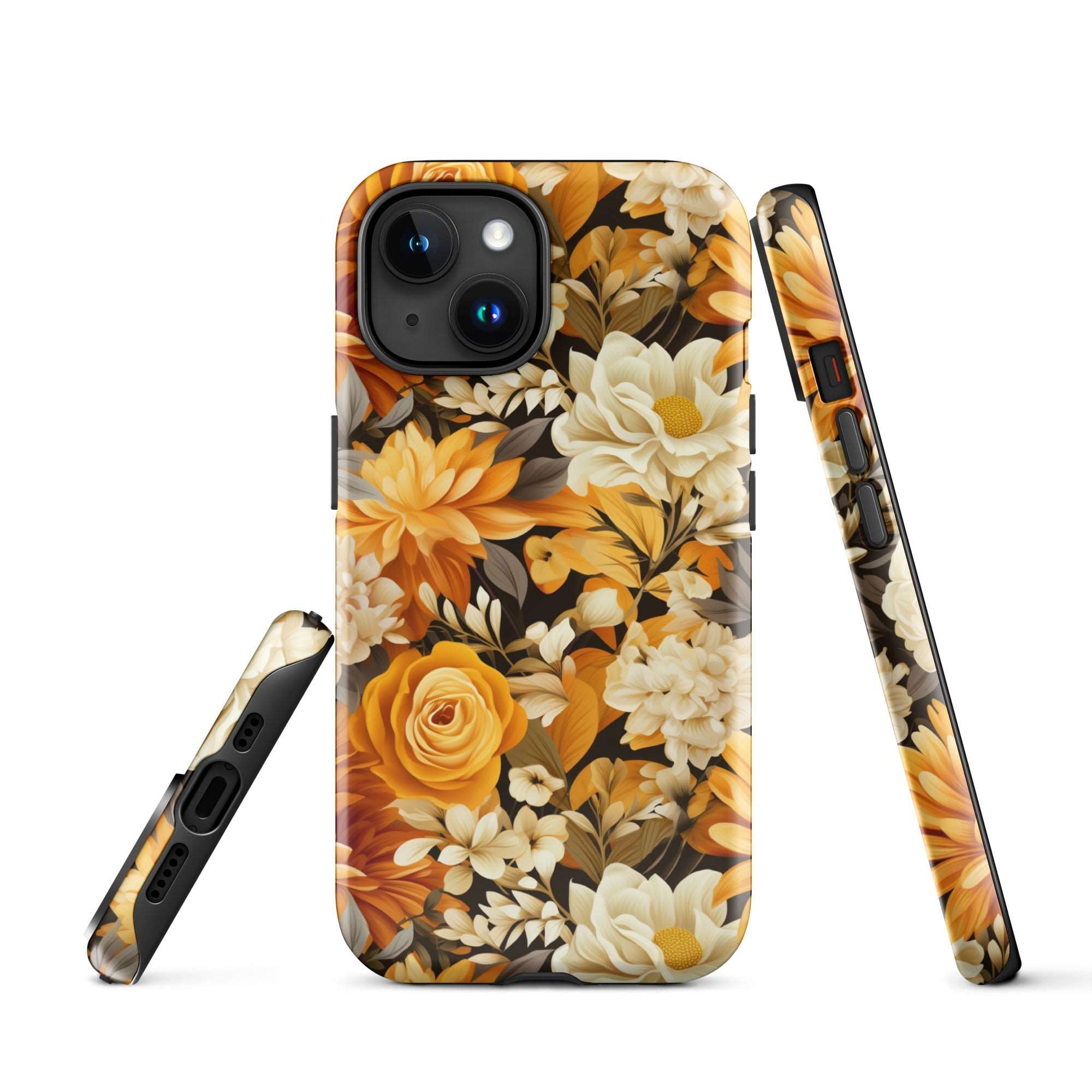 Autumnal Romance - Golden and White Blossoms on Black - iPhone Case - Pattern Symphony