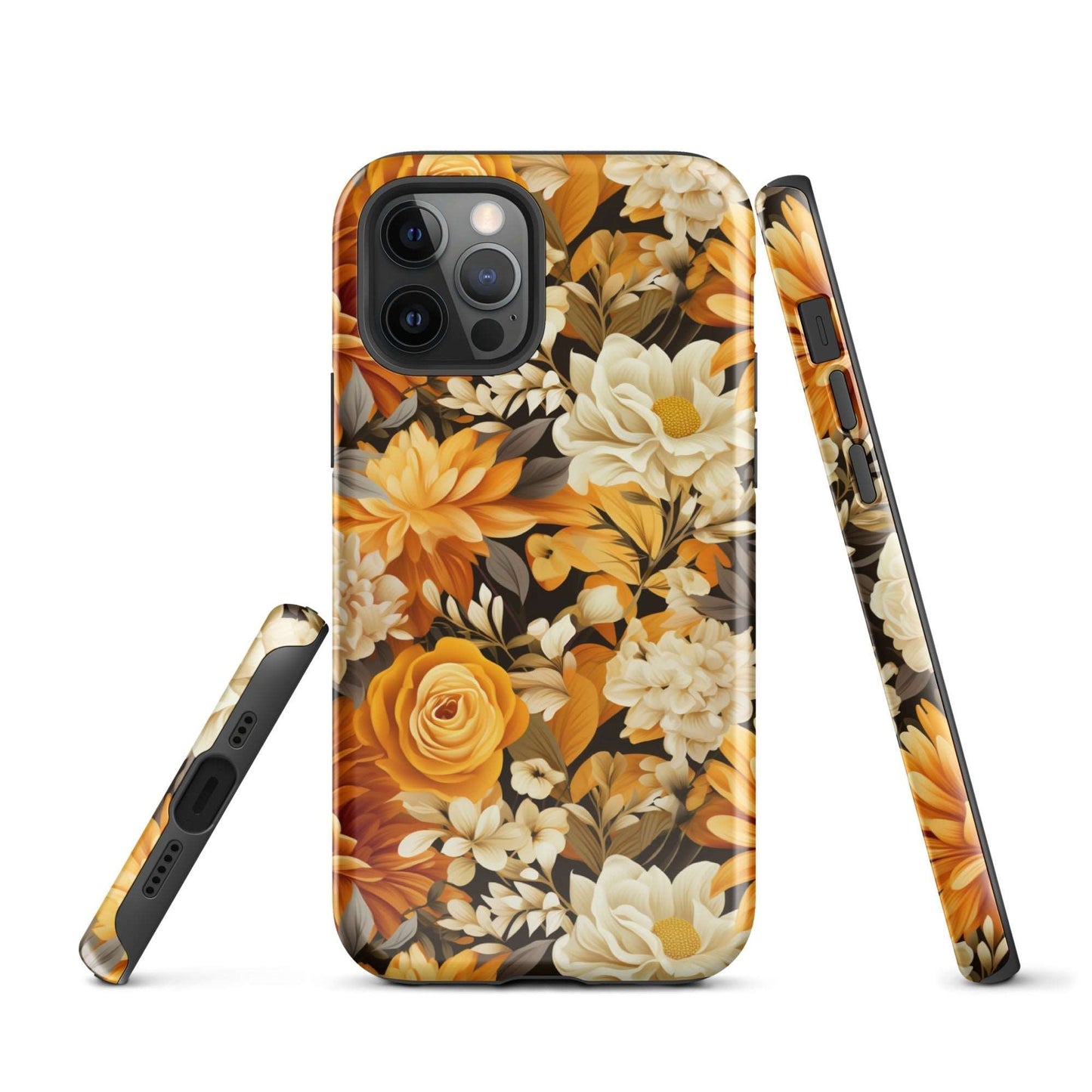 Autumnal Romance - Golden and White Blossoms on Black - iPhone Case - Pattern Symphony