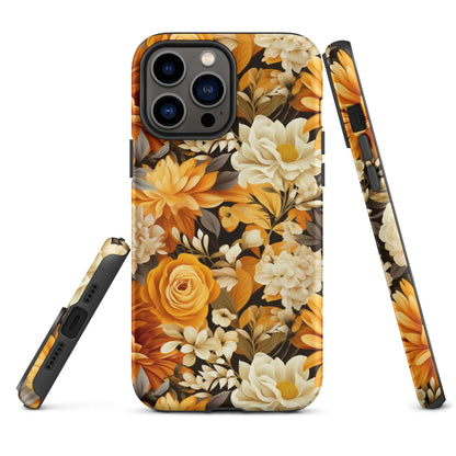 Autumnal Romance - Golden and White Blossoms on Black - iPhone Case - Pattern Symphony