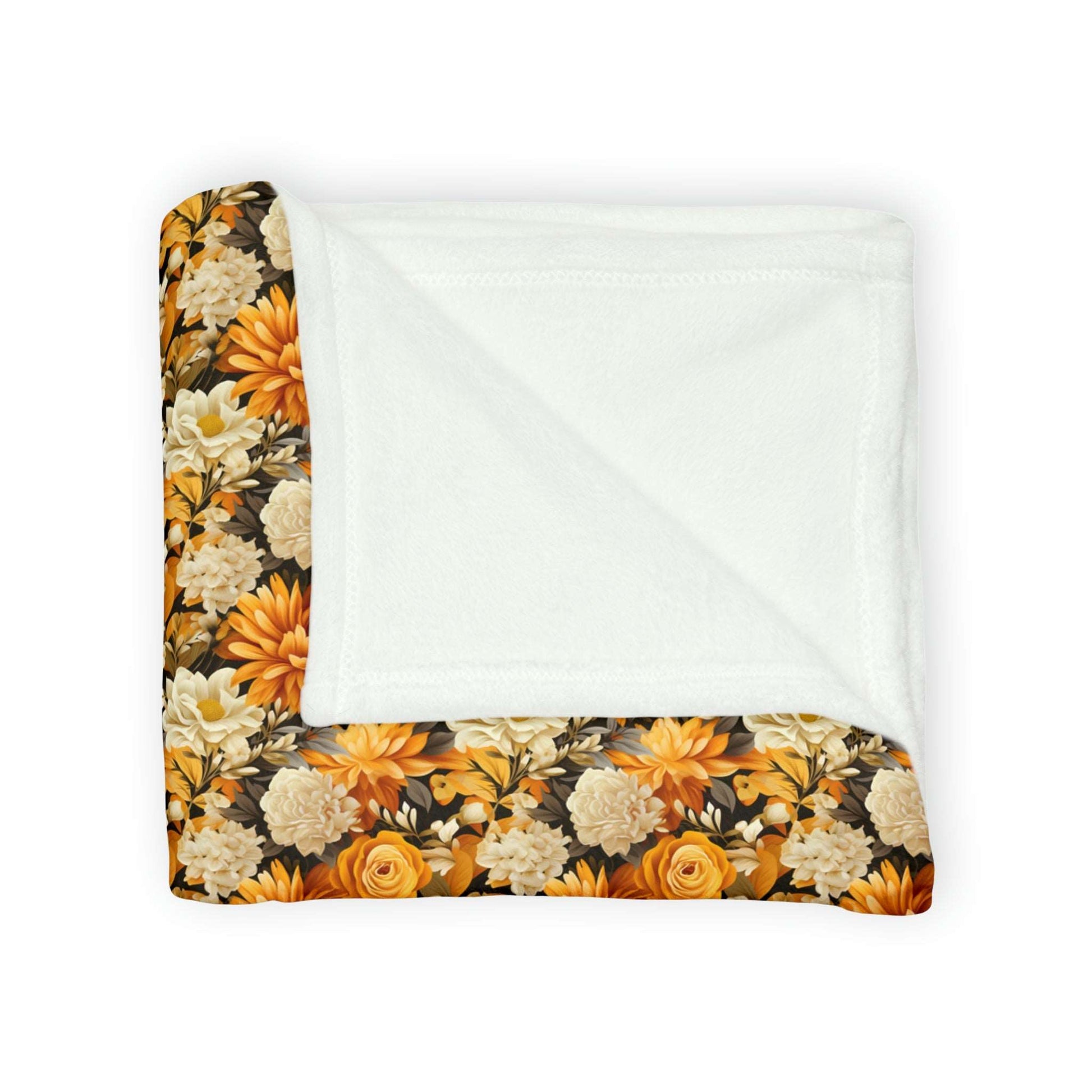 Autumnal Romance: Golden and White Blossoms on Black - The Ideal Throw for Sofas - Pattern Symphony