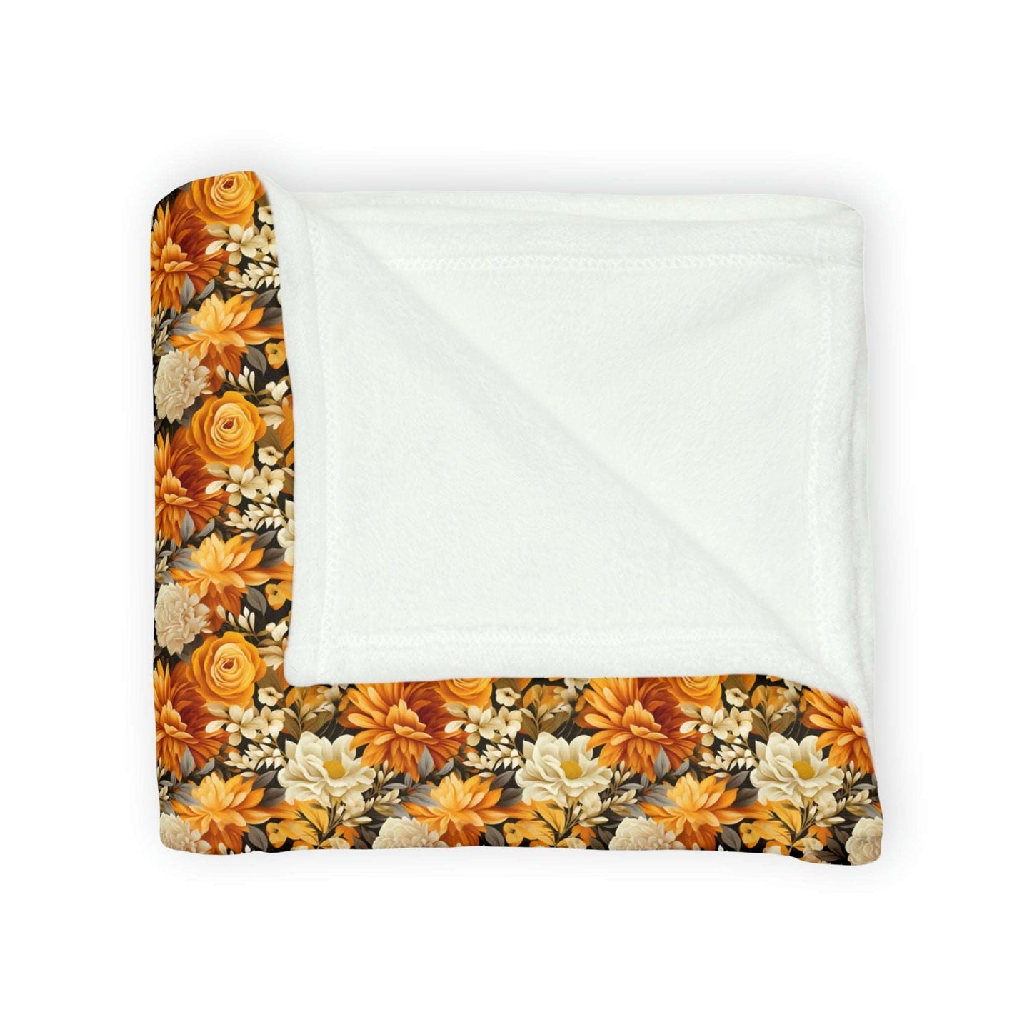 Autumnal Romance: Golden and White Blossoms on Black - The Ideal Throw for Sofas - Pattern Symphony