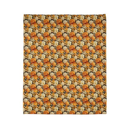 Autumnal Romance: Golden and White Blossoms on Black - The Ideal Throw for Sofas - Pattern Symphony