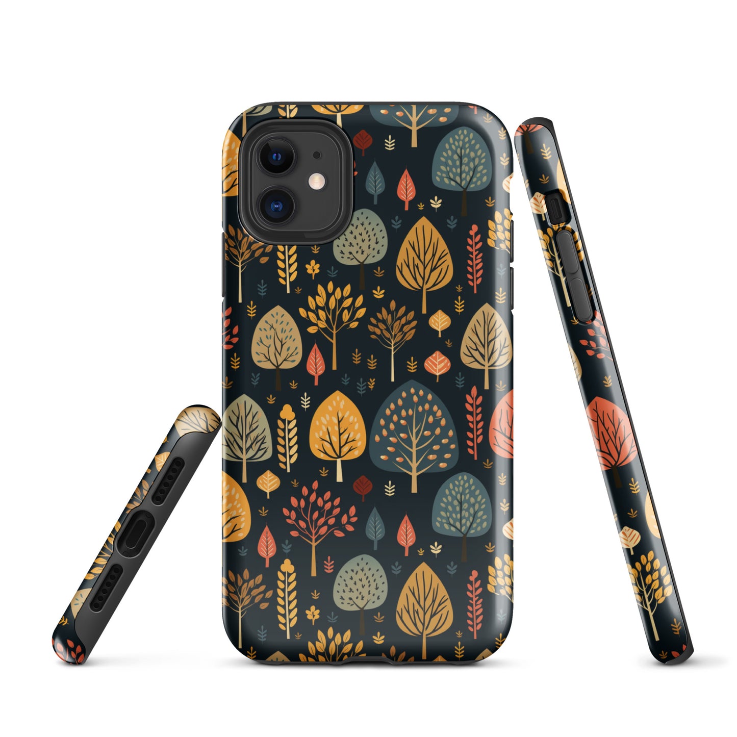 Mid-Century Mosaic - Dappled Leaves and Folk Imagery - iPhone Case