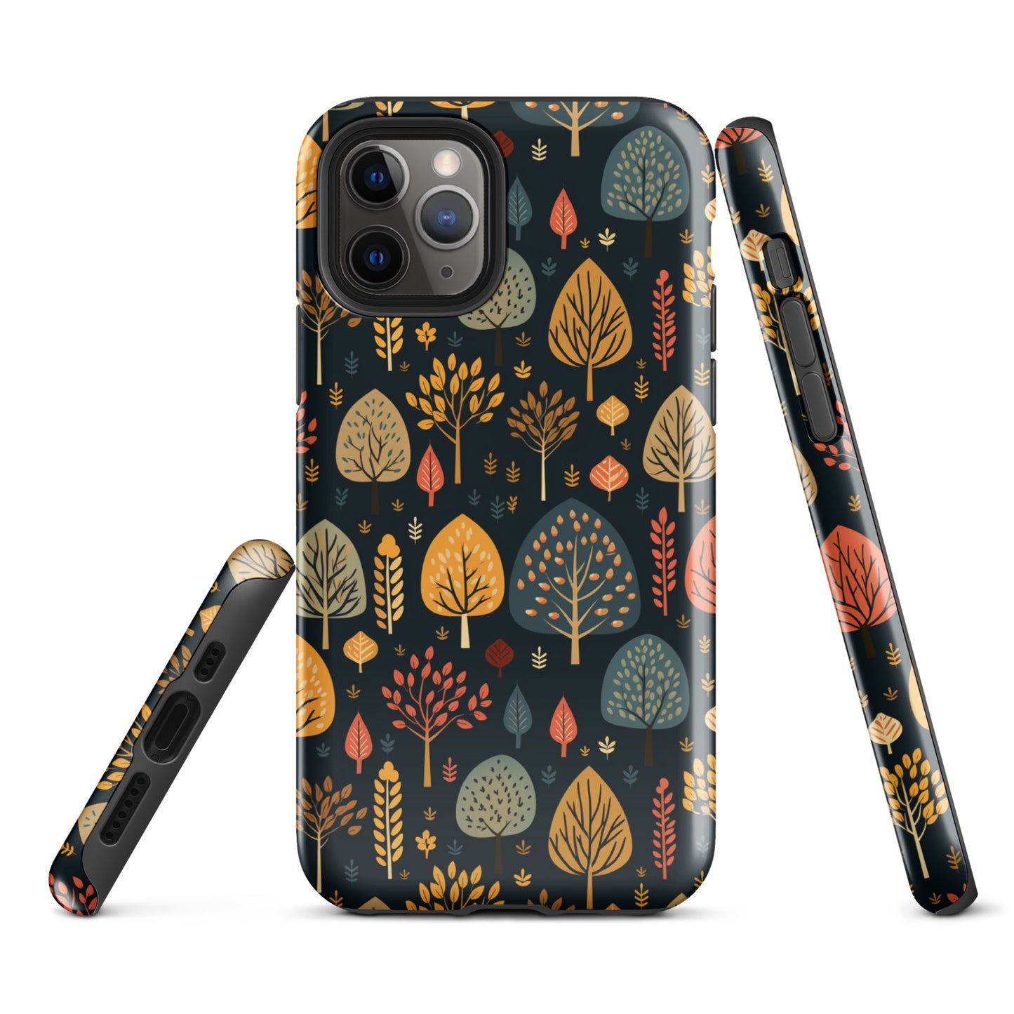 Mid-Century Mosaic - Dappled Leaves and Folk Imagery - iPhone Case