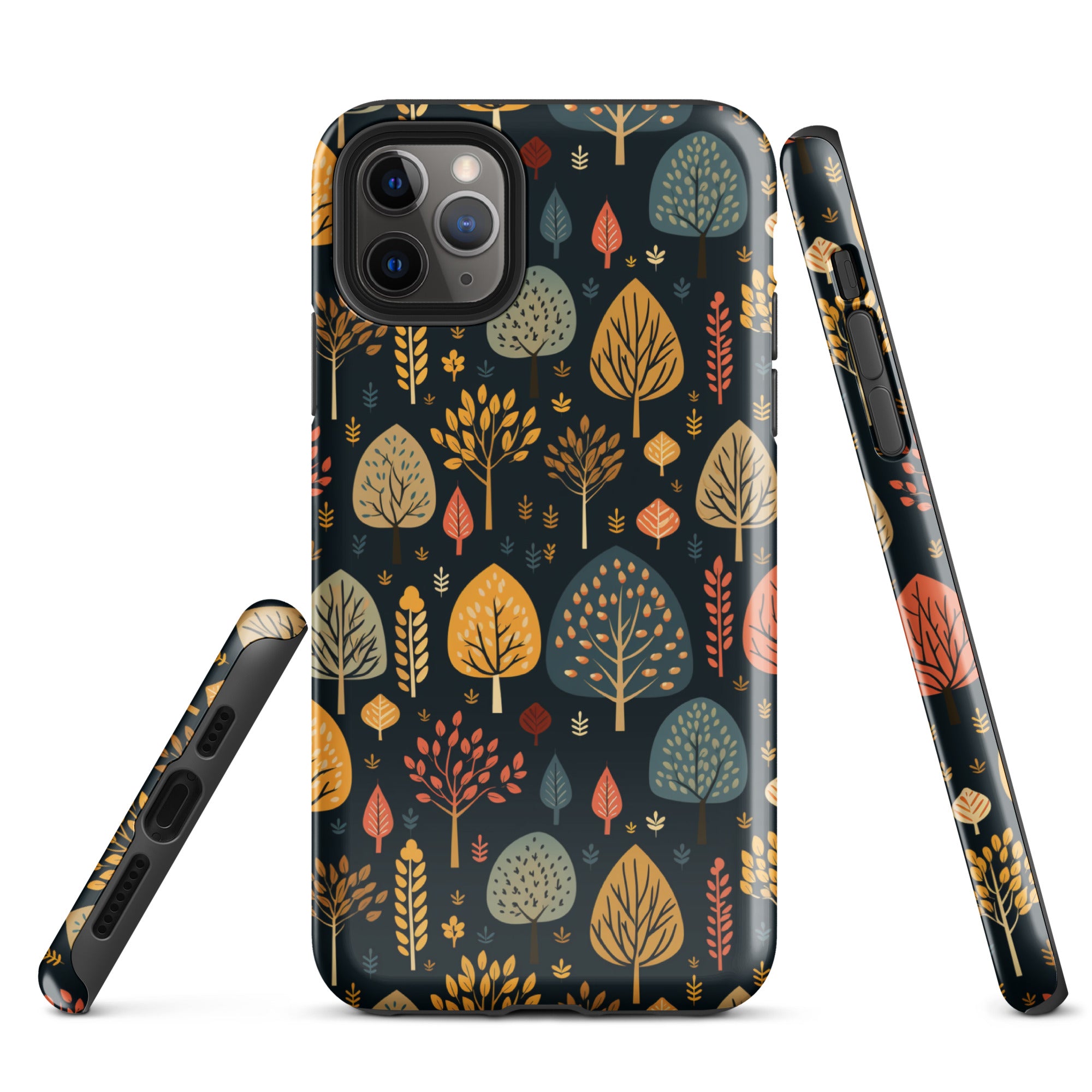 Mid-Century Mosaic - Dappled Leaves and Folk Imagery - iPhone Case